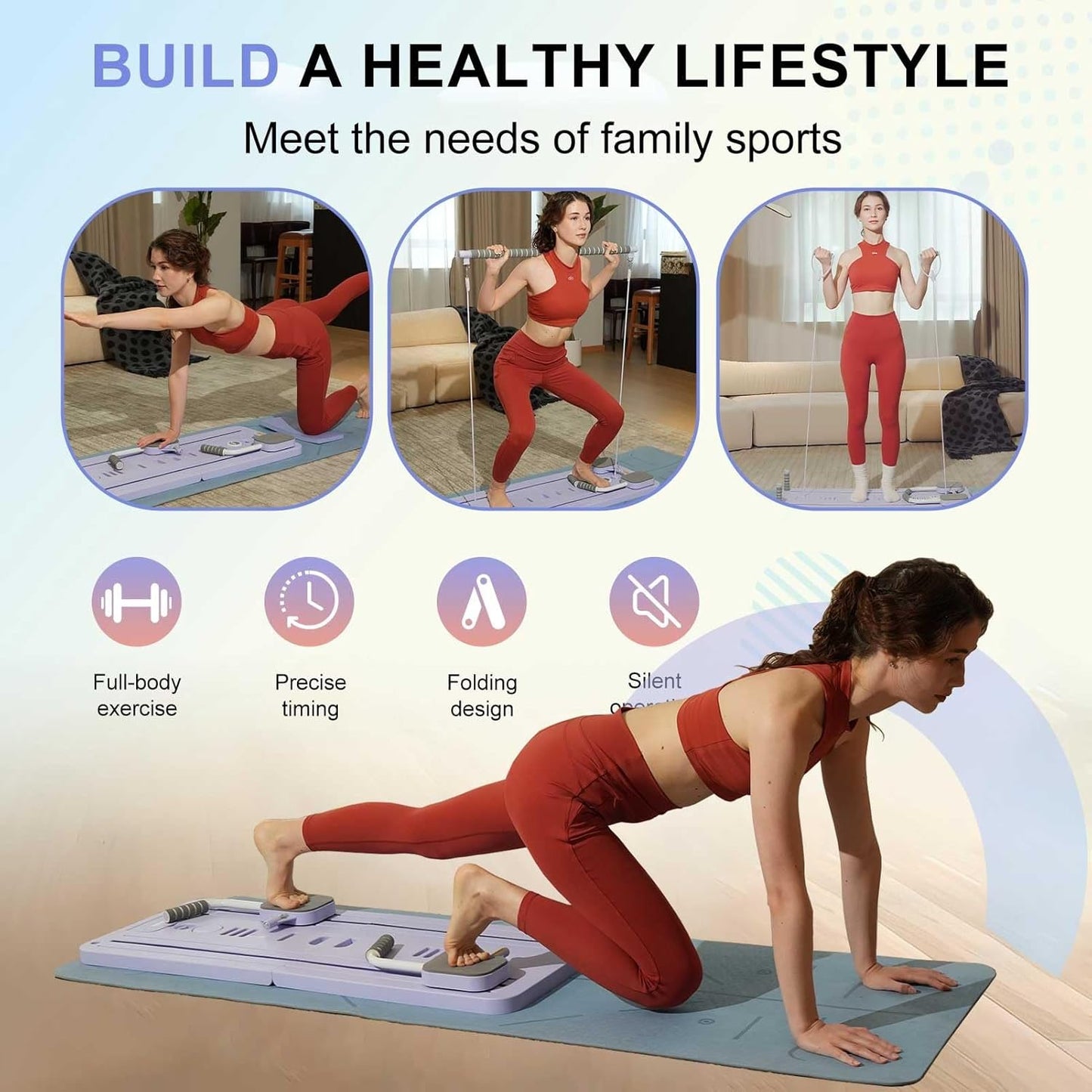 MultiFunctional Pilates Board Abs Abdominal Exercise Board Fitness Resistance Bands Rebound Leg Arm Back Train For Home Office