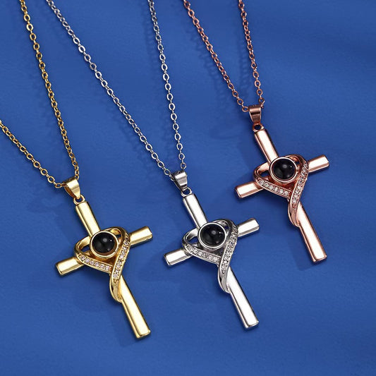 Languages I Love You Projection Necklace Pendant Love Cross Pendant Necklace Memorial Jewelry