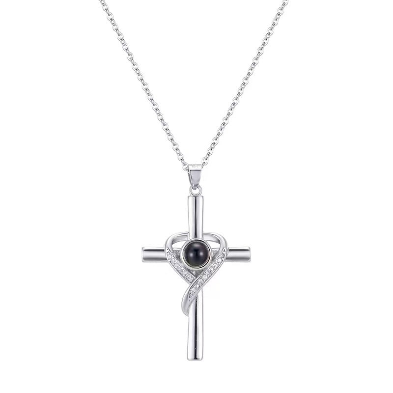 Languages I Love You Projection Necklace Pendant Love Cross Pendant Necklace Memorial Jewelry
