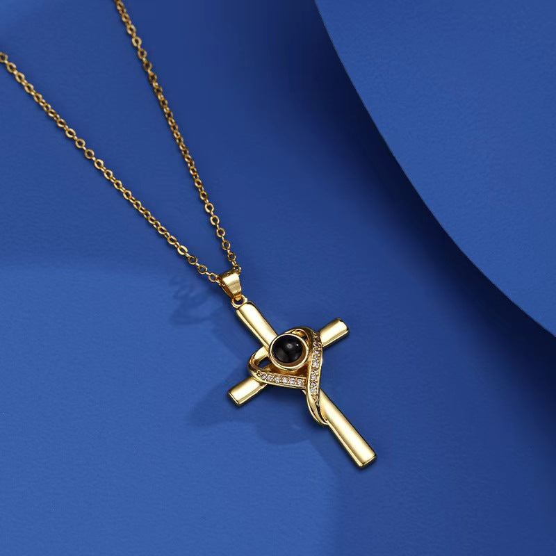 Languages I Love You Projection Necklace Pendant Love Cross Pendant Necklace Memorial Jewelry