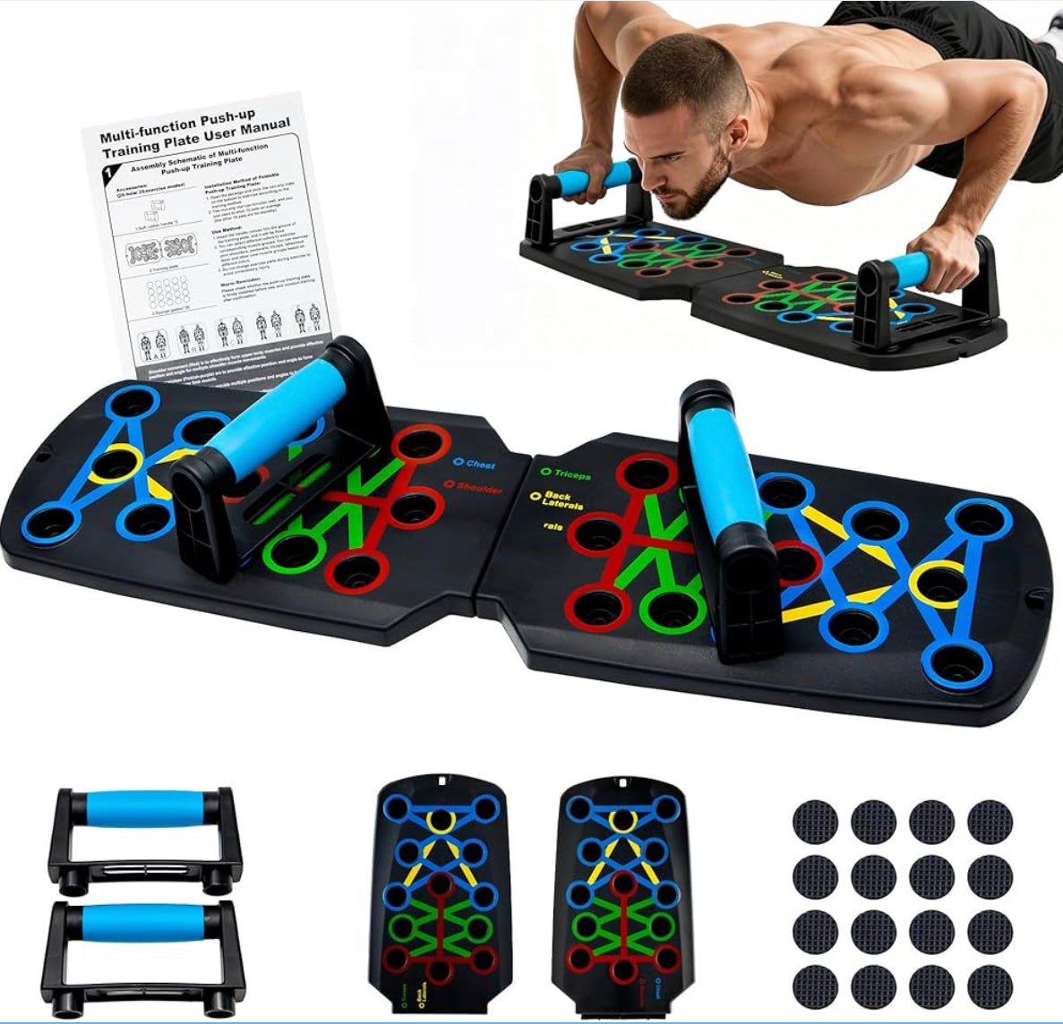 17-in-1 Premium 30-Hole Push-Up Board Set – Ultimate Home Gym Equipment with Resistance Bands for Full Body Workout, Correct Posture & Wrist Protection