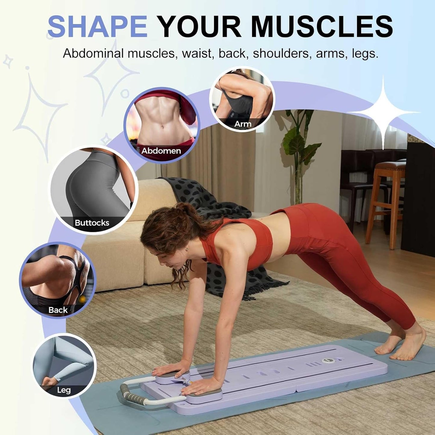 MultiFunctional Pilates Board Abs Abdominal Exercise Board Fitness Resistance Bands Rebound Leg Arm Back Train For Home Office