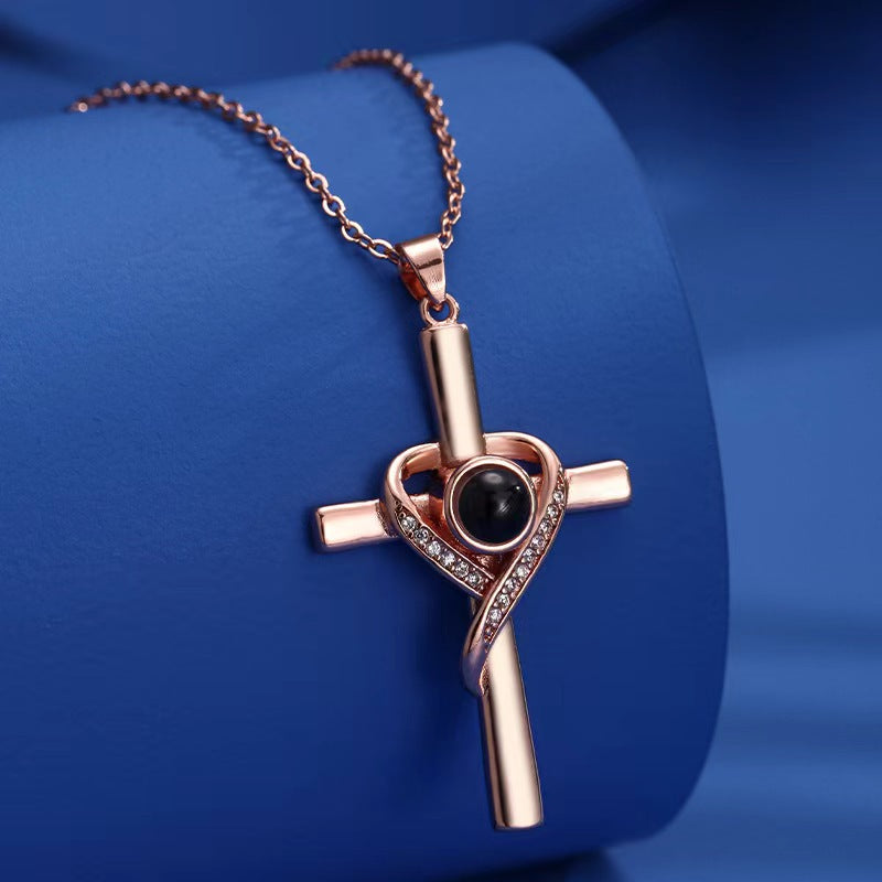 Languages I Love You Projection Necklace Pendant Love Cross Pendant Necklace Memorial Jewelry