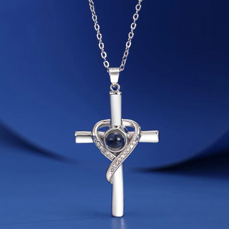 Languages I Love You Projection Necklace Pendant Love Cross Pendant Necklace Memorial Jewelry