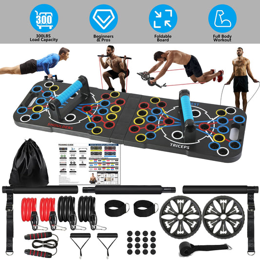 Multifunctional Push Up Board Training Equipment With 15 Fitness Accessories Pilates Bar Resistance Band Roller Wheel Full Body Workout Home Gym Equipment